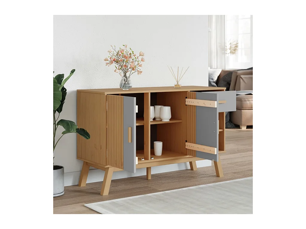 Credenza | Buffet | Armadio OLDEN Grigia e Marrone 114x43x73,5 cm Massello di Pino
