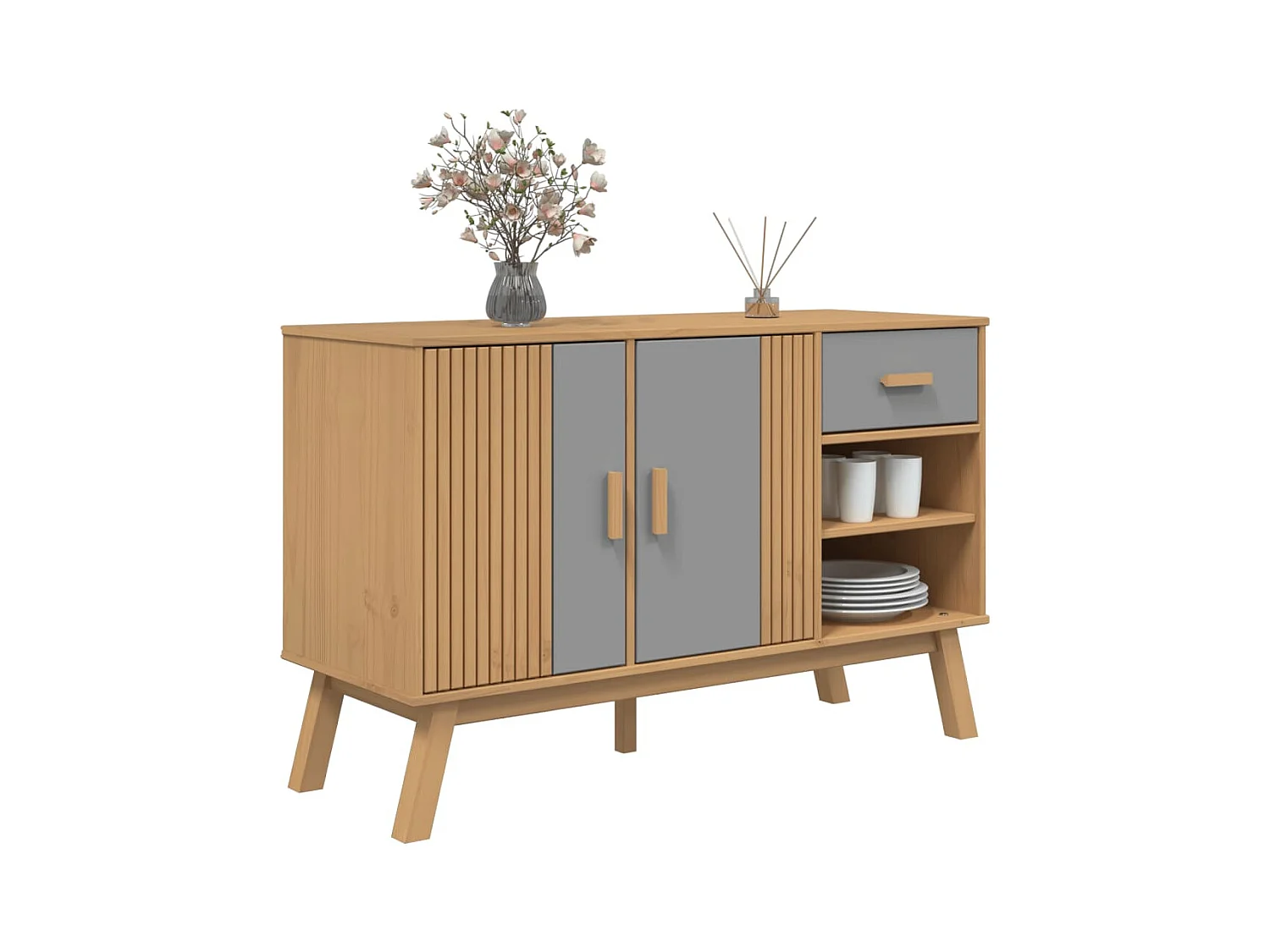 Credenza | Buffet | Armadio OLDEN Grigia e Marrone 114x43x73,5 cm Massello di Pino