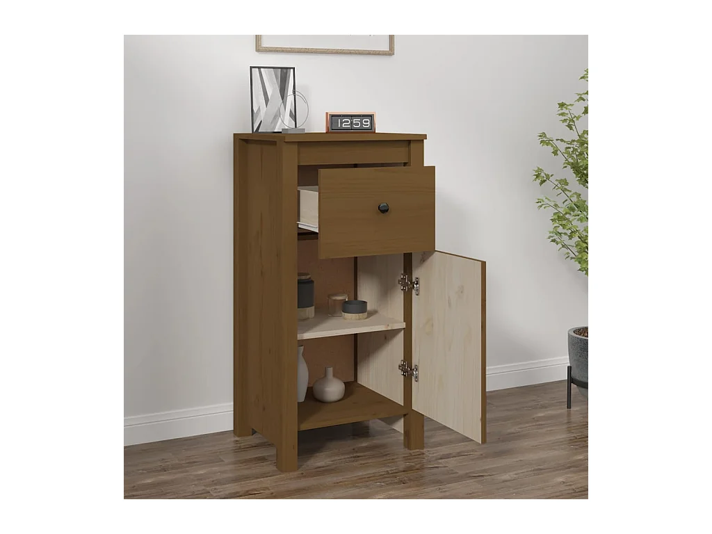 Buffet | Bahut | Meuble de rangement marron miel 40x35x80 cm bois massif de pin