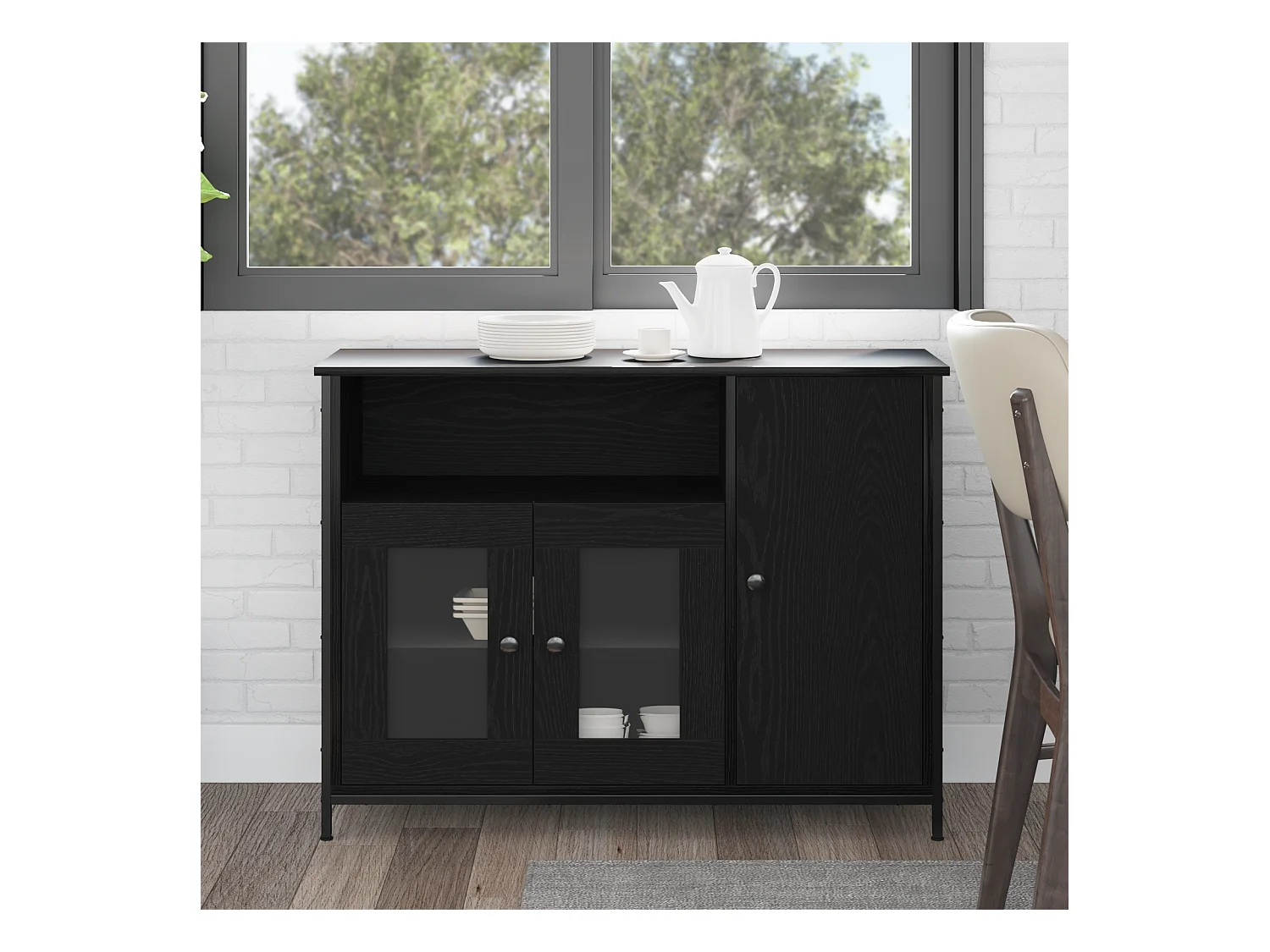 Credenza | Buffet | Armadio Nera in Rovere 100x35x75 cm in Legno Ingegnerizzato