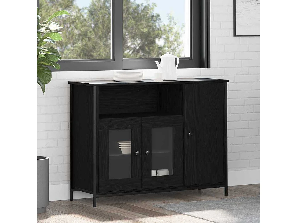 Buffet | Bahut | Meuble de rangement Noir Chêne 100x35x75 cm Bois d'ingénierie
