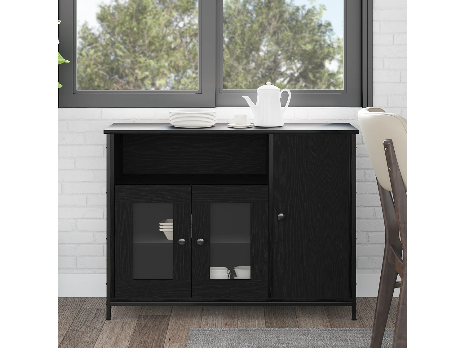 Buffet | Bahut | Meuble de rangement Noir Chêne 100x35x75 cm Bois d'ingénierie