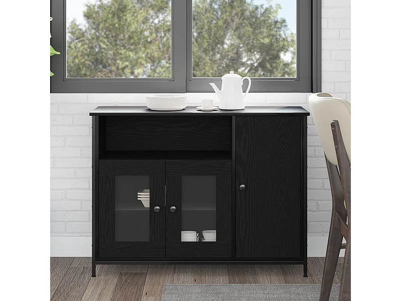 Buffet | Bahut | Meuble de rangement Noir Chêne 100x35x75 cm Bois d'ingénierie