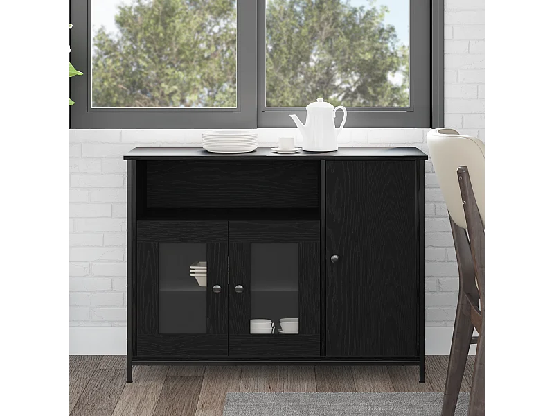 Buffet | Bahut | Meuble de rangement Noir Chêne 100x35x75 cm Bois d'ingénierie