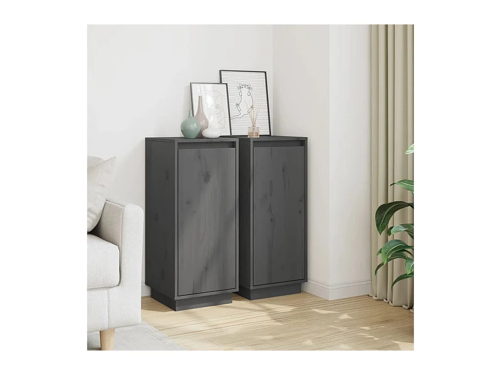 Credenze | Buffet | Armadi 2 pz Grigie 31,5x34x75 cm in Legno Massello di Pino