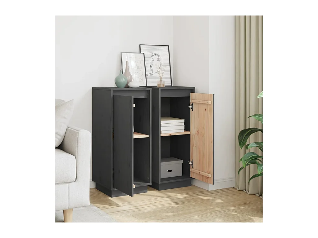 Credenze | Buffet | Armadi 2 pz Grigie 31,5x34x75 cm in Legno Massello di Pino