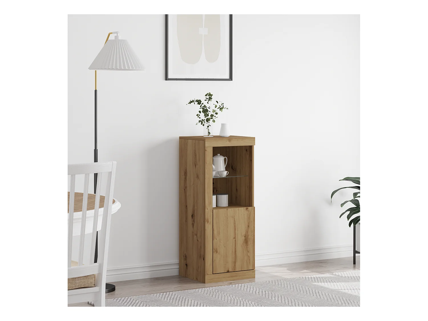 Credenza | Mobile | Armadio da salotto con luci LED Rovere Artigianale 41x37x100 cm
