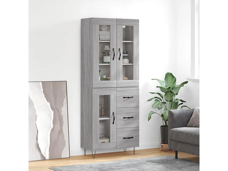 Buffet | Bahut | Meuble de rangement haut Sonoma gris 69,5x34x180 cm Bois d'ingénierie