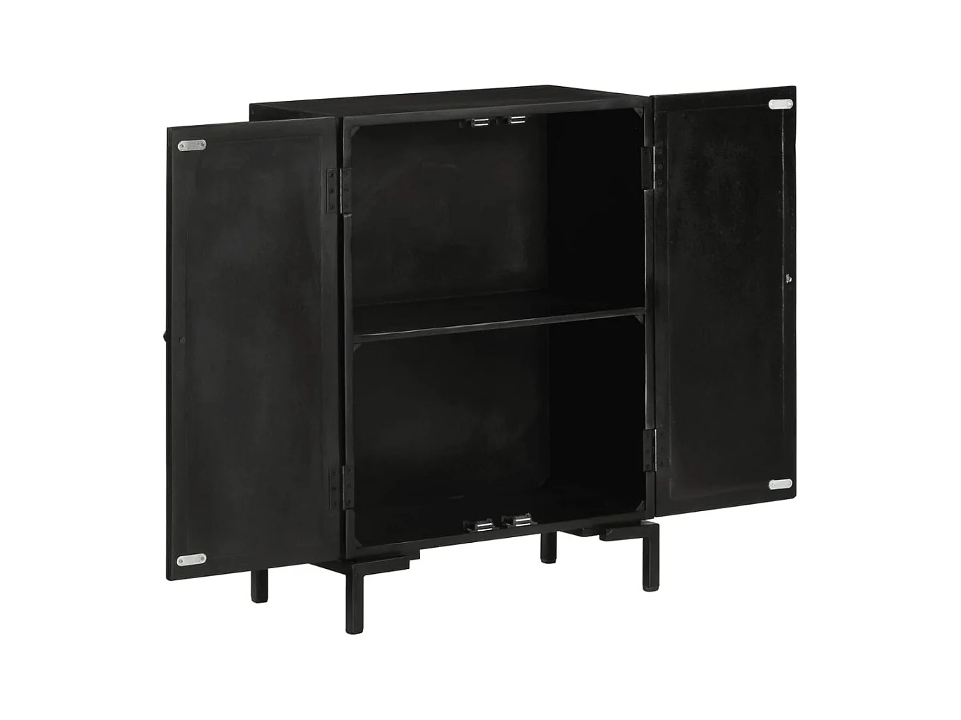 Buffet | Bahut | Meuble de rangement noir 55x30x77 cm bois massif de manguier et fer