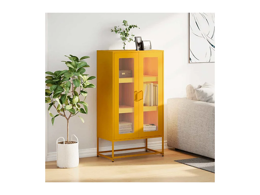 Buffet | Bahut | Meuble de rangement haut jaune moutarde 68x39x123 cm acier