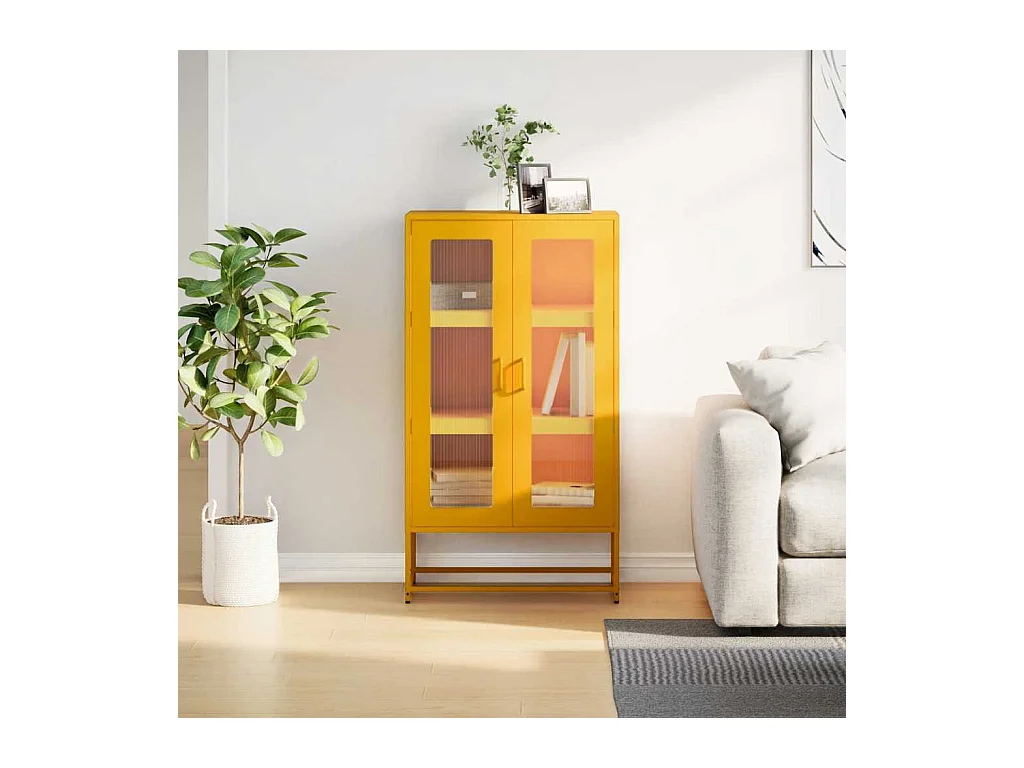 Buffet | Bahut | Meuble de rangement haut jaune moutarde 68x39x123 cm acier