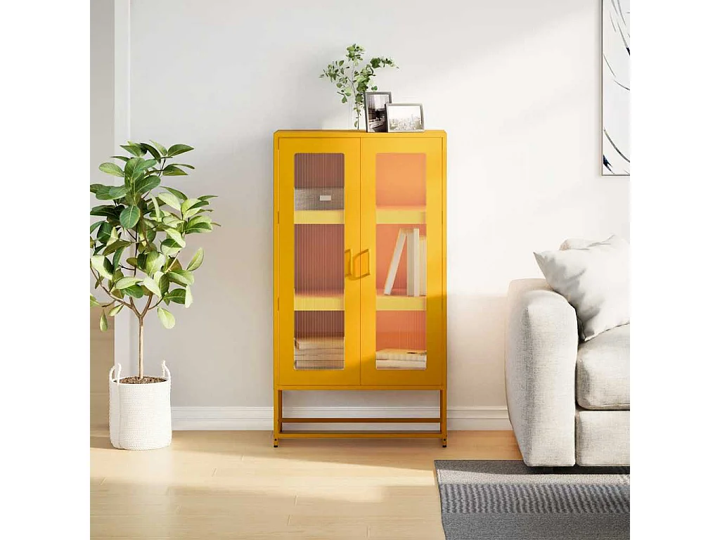 Credenza | Buffet | Armadio Giallo Senape 68x39x123 cm in Acciaio