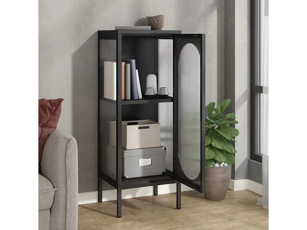 Buffet | Bahut | Meuble de rangement noir 40x35x105 cm verre et acier