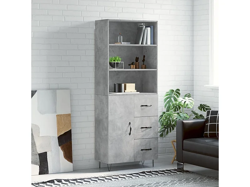 Buffet | Bahut | Meuble de rangement haut Gris béton 69,5x34x180 cm Bois d'ingénierie