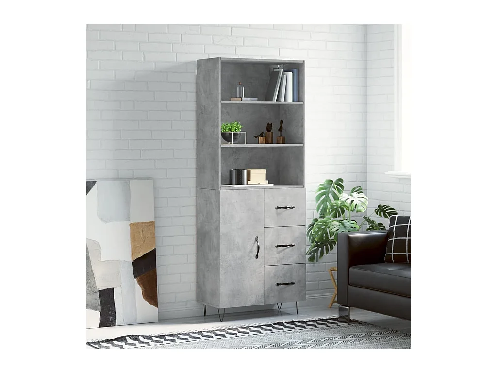 Buffet | Bahut | Meuble de rangement haut Gris béton 69,5x34x180 cm Bois d'ingénierie