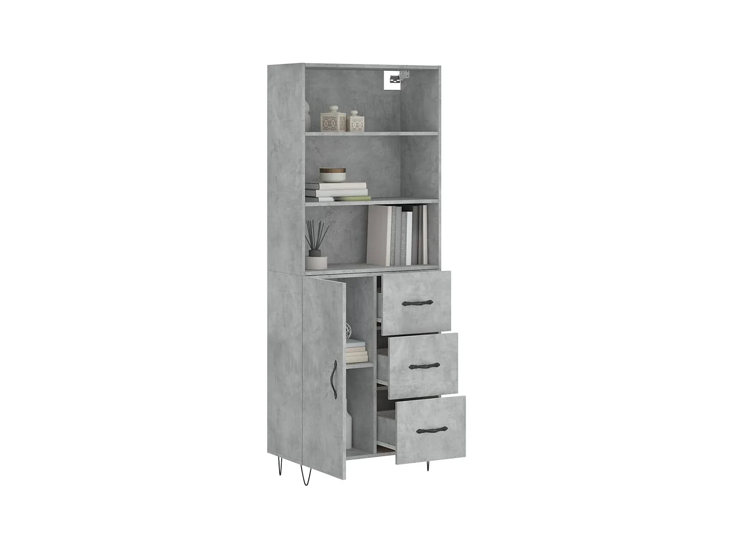 Buffet | Bahut | Meuble de rangement haut Gris béton 69,5x34x180 cm Bois d'ingénierie