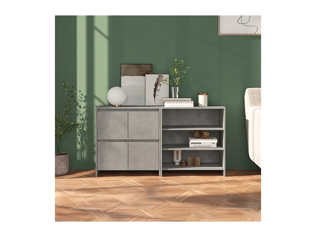 Buffets | Bahuts | Meuble de rangement 2 pcs Gris béton Bois d'ingénierie