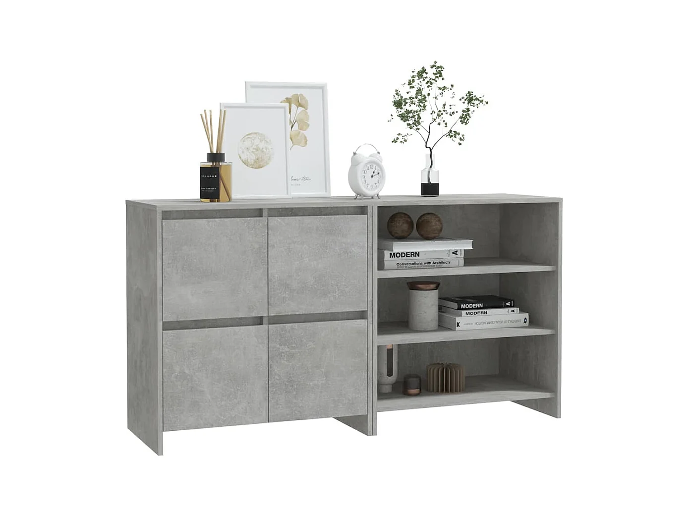 Buffets | Bahuts | Meuble de rangement 2 pcs Gris béton Bois d'ingénierie