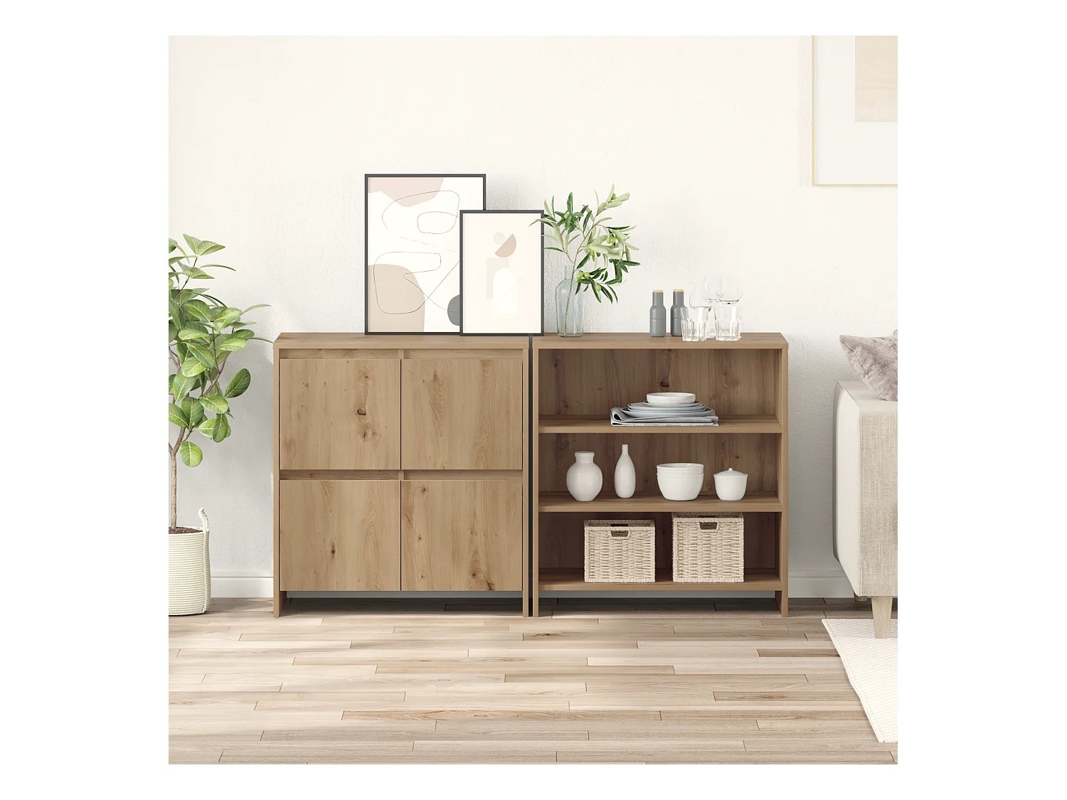 Buffet | Bahut | Meuble de rangement 2 pcs chêne artisanal 70 x 41 x 75 cm Bois d'ingénierie