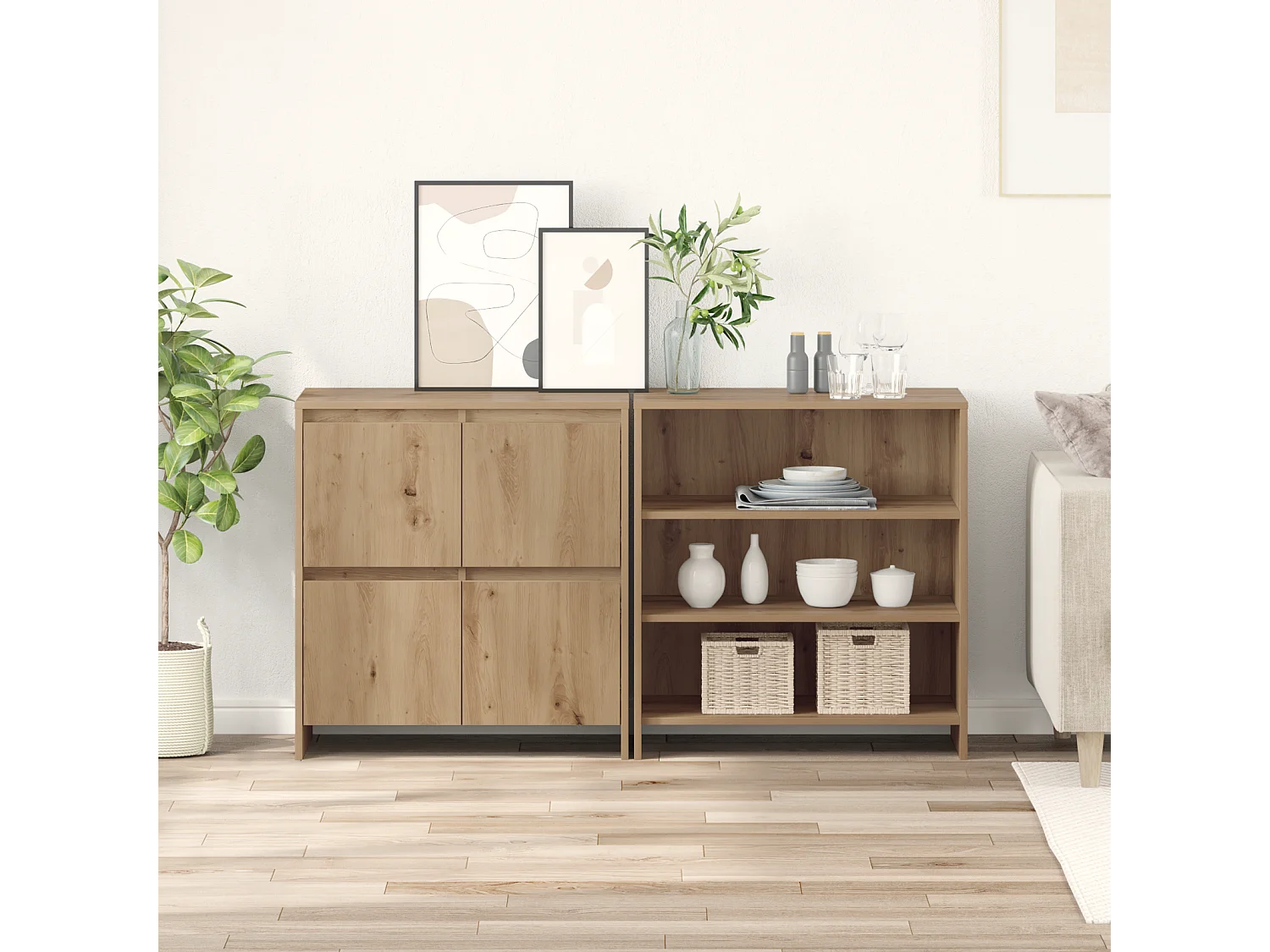 Buffet | Bahut | Meuble de rangement 2 pcs chêne artisanal 70 x 41 x 75 cm Bois d'ingénierie