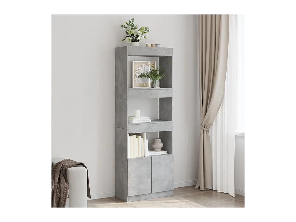 Buffet | Bahut | Meuble de rangement haut 63x33x180 cm gris béton bois d'ingénierie