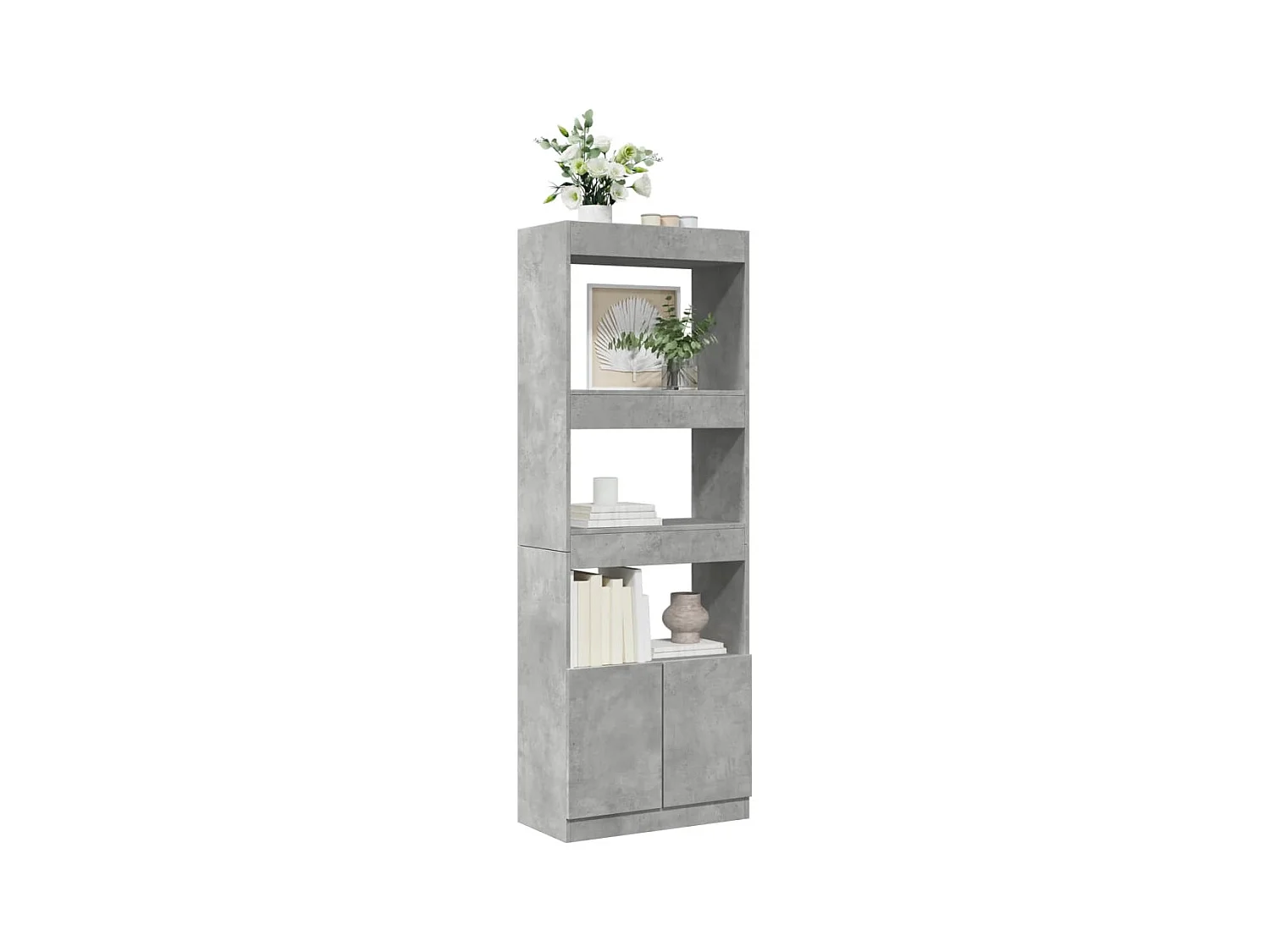 Buffet | Bahut | Meuble de rangement haut 63x33x180 cm gris béton bois d'ingénierie