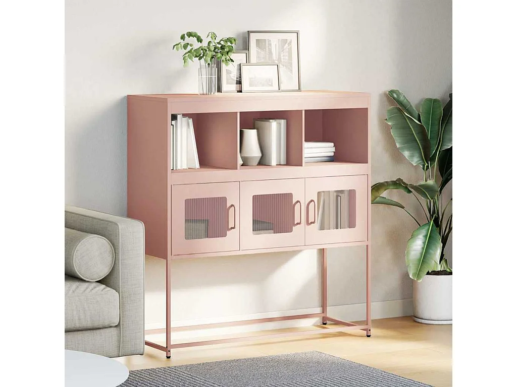 Credenza | Buffet | Armadio Rosa 100,5x39x107 cm in Acciaio Laminato a Freddo