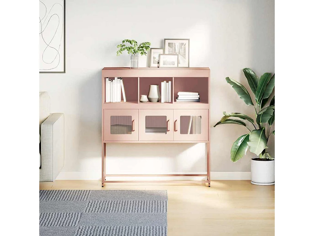 Credenza | Buffet | Armadio Rosa 100,5x39x107 cm in Acciaio Laminato a Freddo