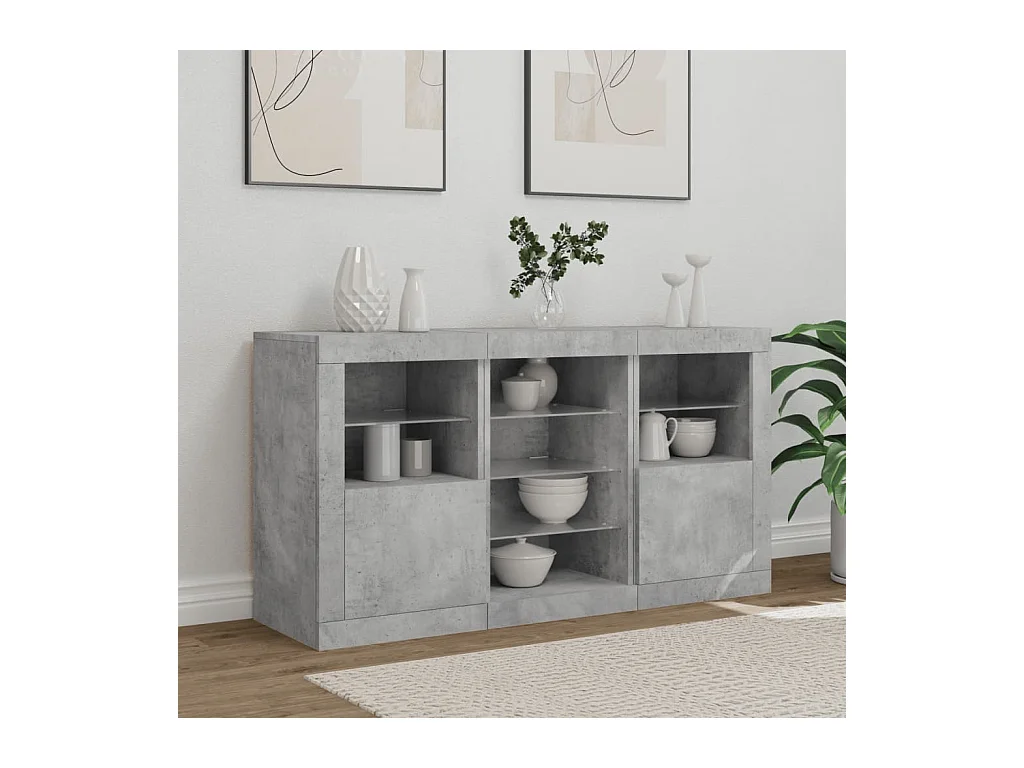 Buffet | Bahut | Meuble de rangement avec lumières LED gris béton 123x37x67 cm