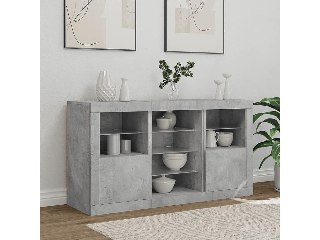 Buffet | Bahut | Meuble de rangement avec lumières LED gris béton 123x37x67 cm