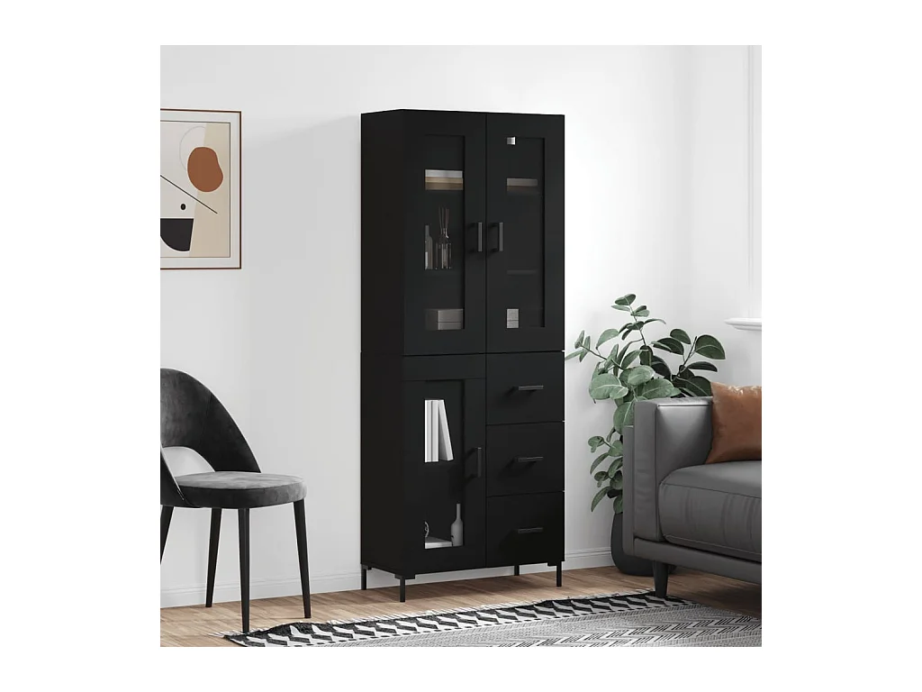 Buffet | Bahut | Meuble de rangement haut Noir 69,5x34x180 cm Bois d'ingénierie