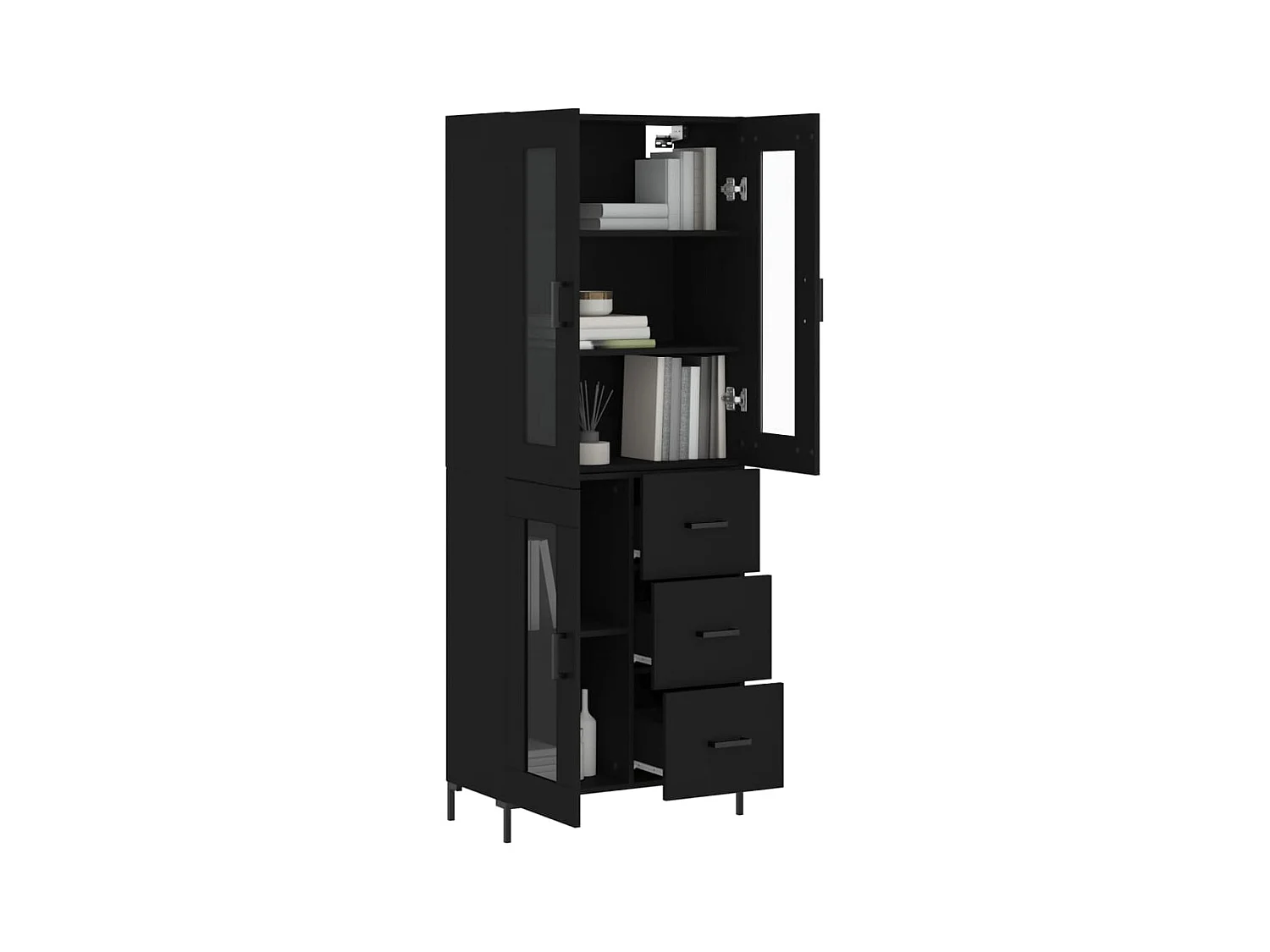 Buffet | Bahut | Meuble de rangement haut Noir 69,5x34x180 cm Bois d'ingénierie