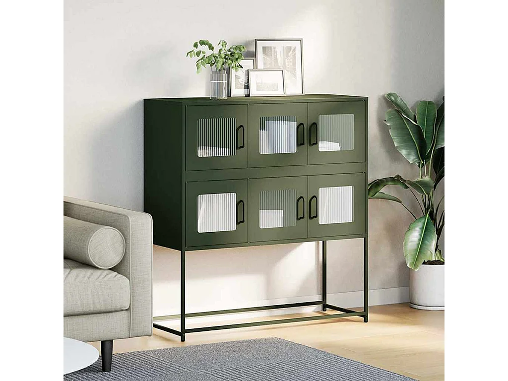 Buffet | Bahut | Meuble de rangement vert olive 100,5x39x107 cm acier laminé à froid