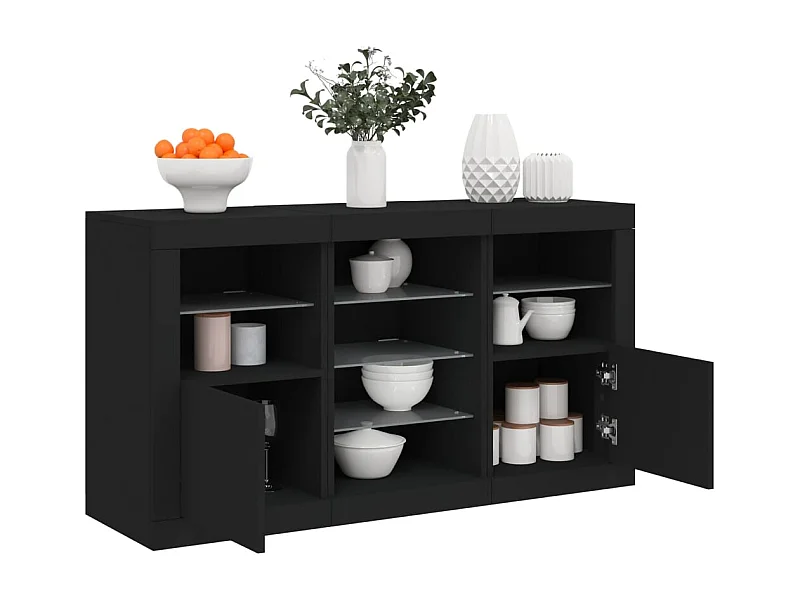 Buffet | Bahut | Meuble de rangement avec lumières LED noir 123x37x67 cm