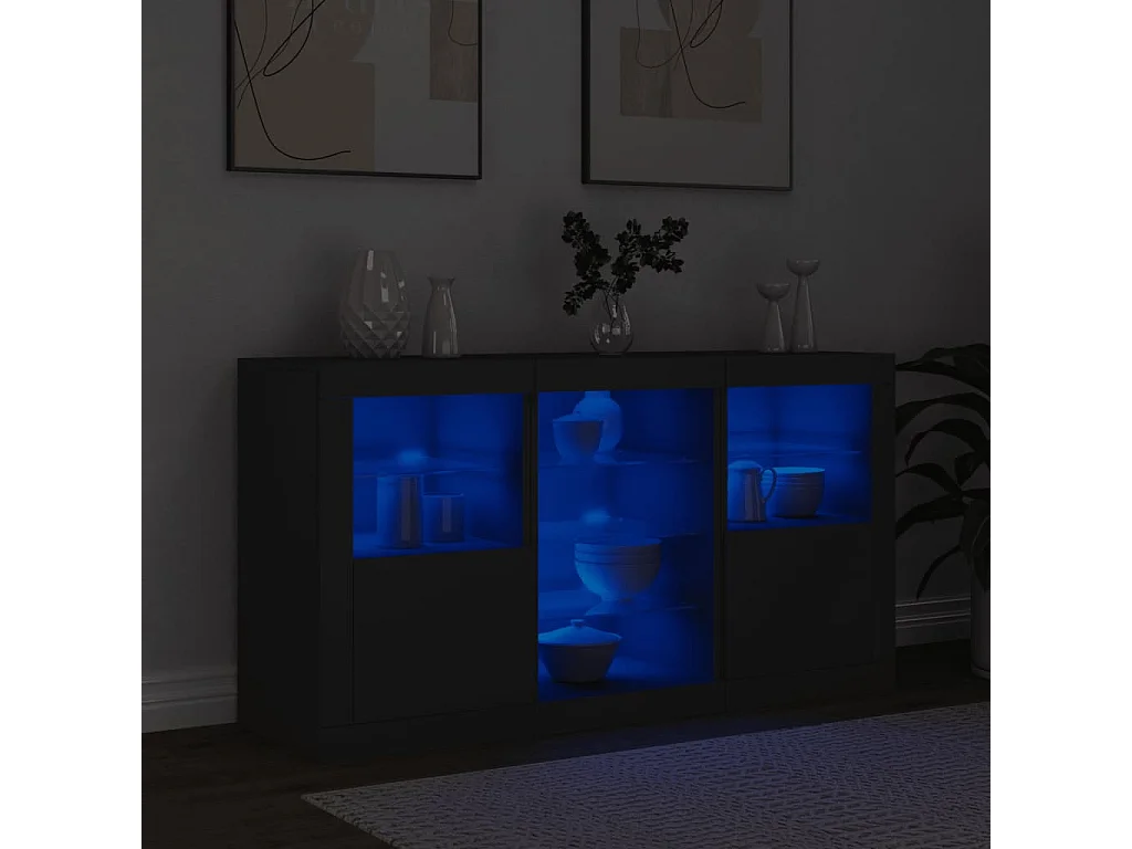 Buffet | Bahut | Meuble de rangement avec lumières LED noir 123x37x67 cm