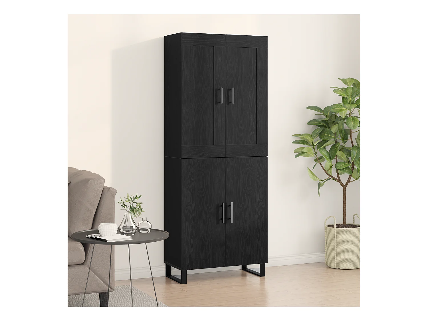 Highboard | Credenza| Armadio alto Rovere Nero 69.5x34x180 cm Legno Ingegnerizzato