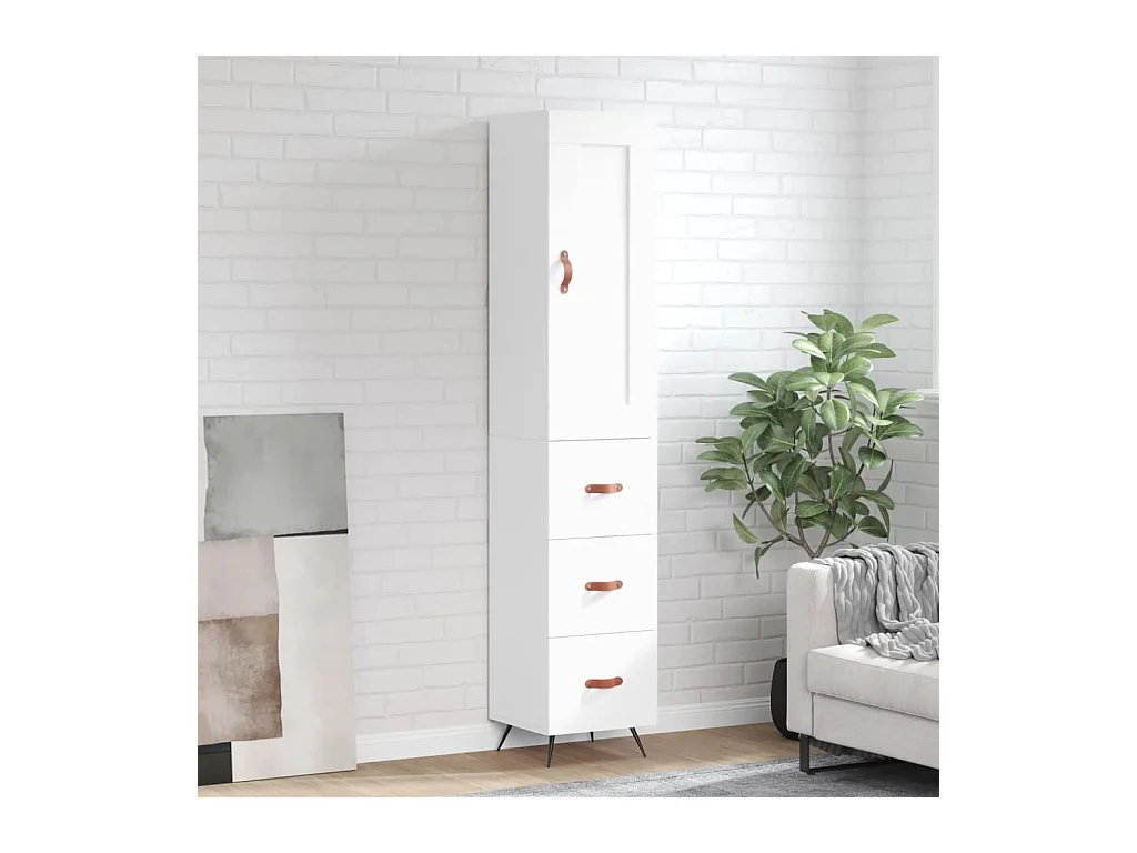 Credenza | Buffet | Armadio Bianca 34,5x34x180 cm in Legno Multistrato