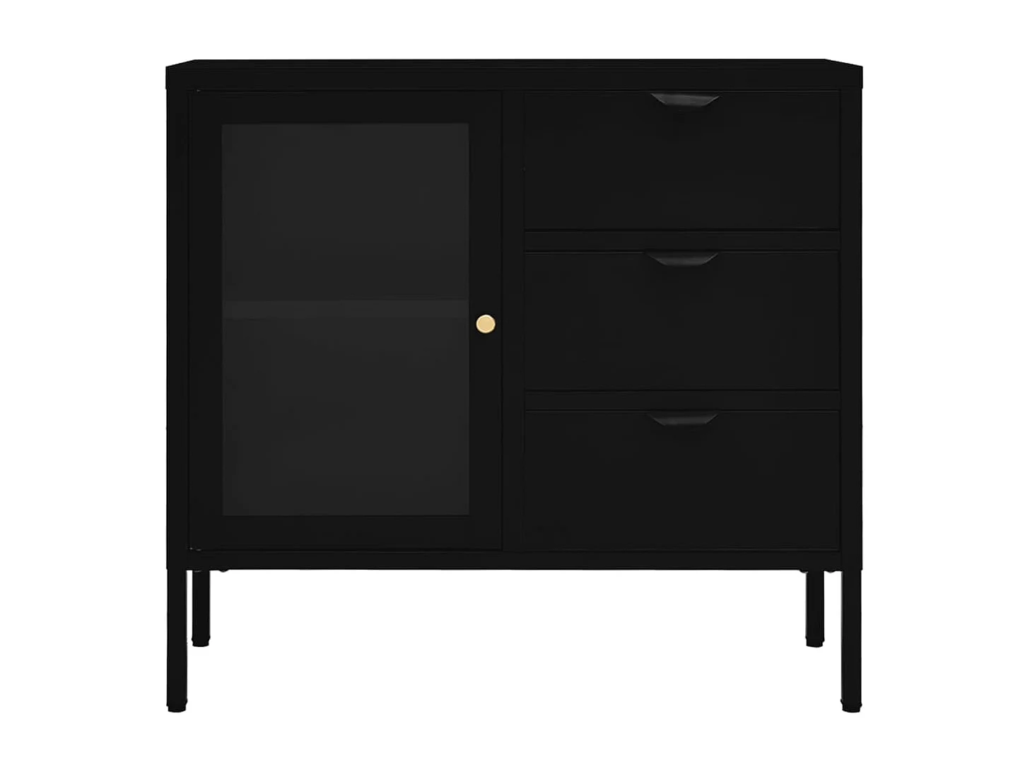 Credenza | Buffet | Armadio Nera 75x35x70 cm in Acciaio e Vetro Temperato