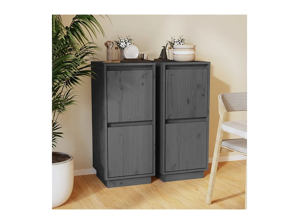 Credenze | Buffet | Armadi 2 pz Grigie 31,5x34x75 cm in Legno Massello di Pino