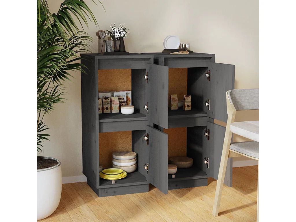 Credenze | Buffet | Armadi 2 pz Grigie 31,5x34x75 cm in Legno Massello di Pino