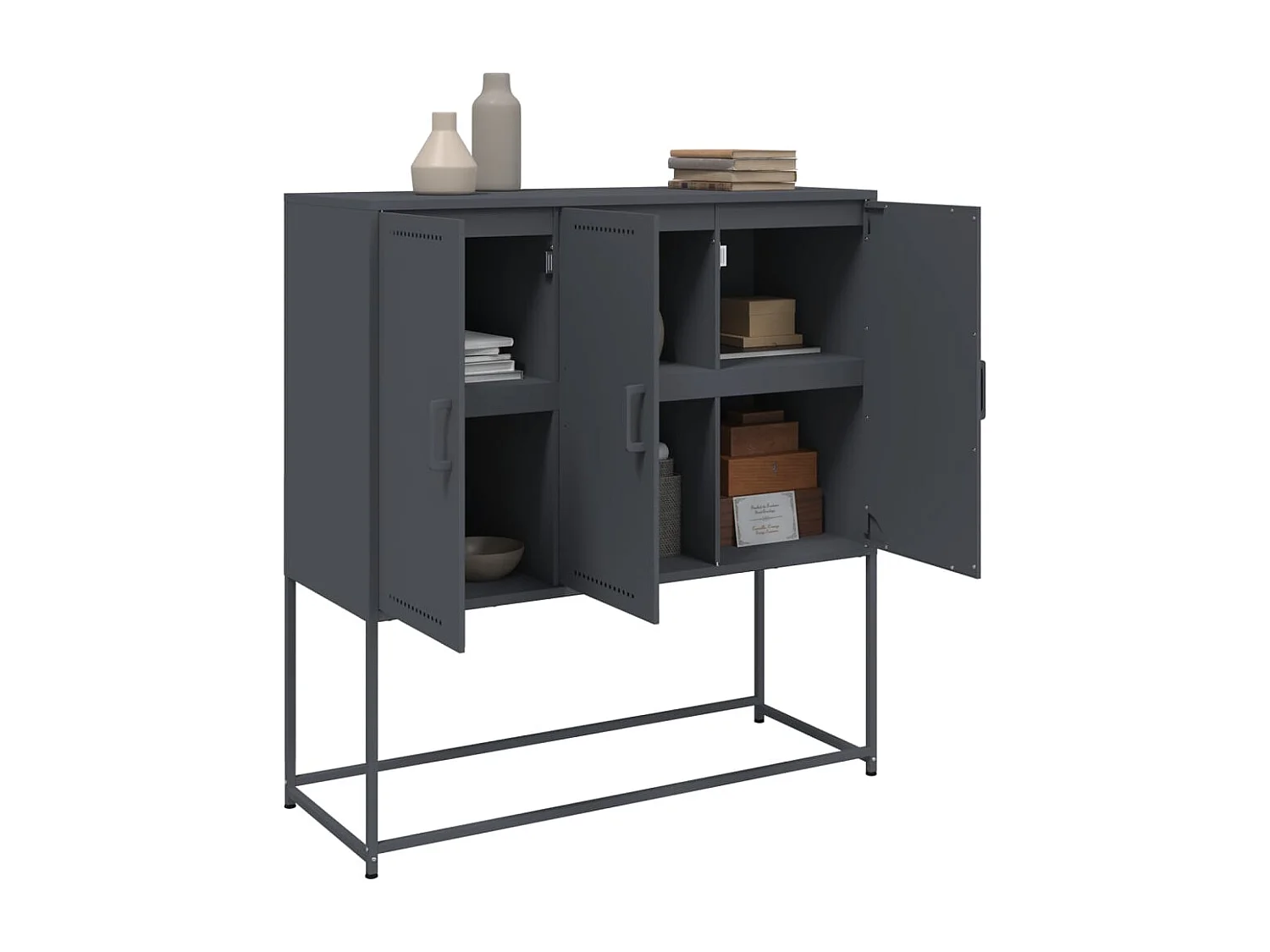 Buffet | Bahut | Meuble de rangement haut anthracite 100,5x39x107 cm acier