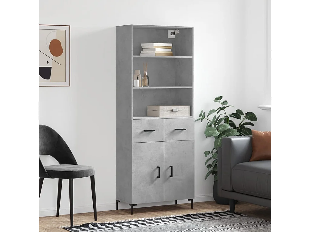 Credenza | Buffet | Armadio Grigio Cemento 69,5x34x180 cm in Legno Multistrato