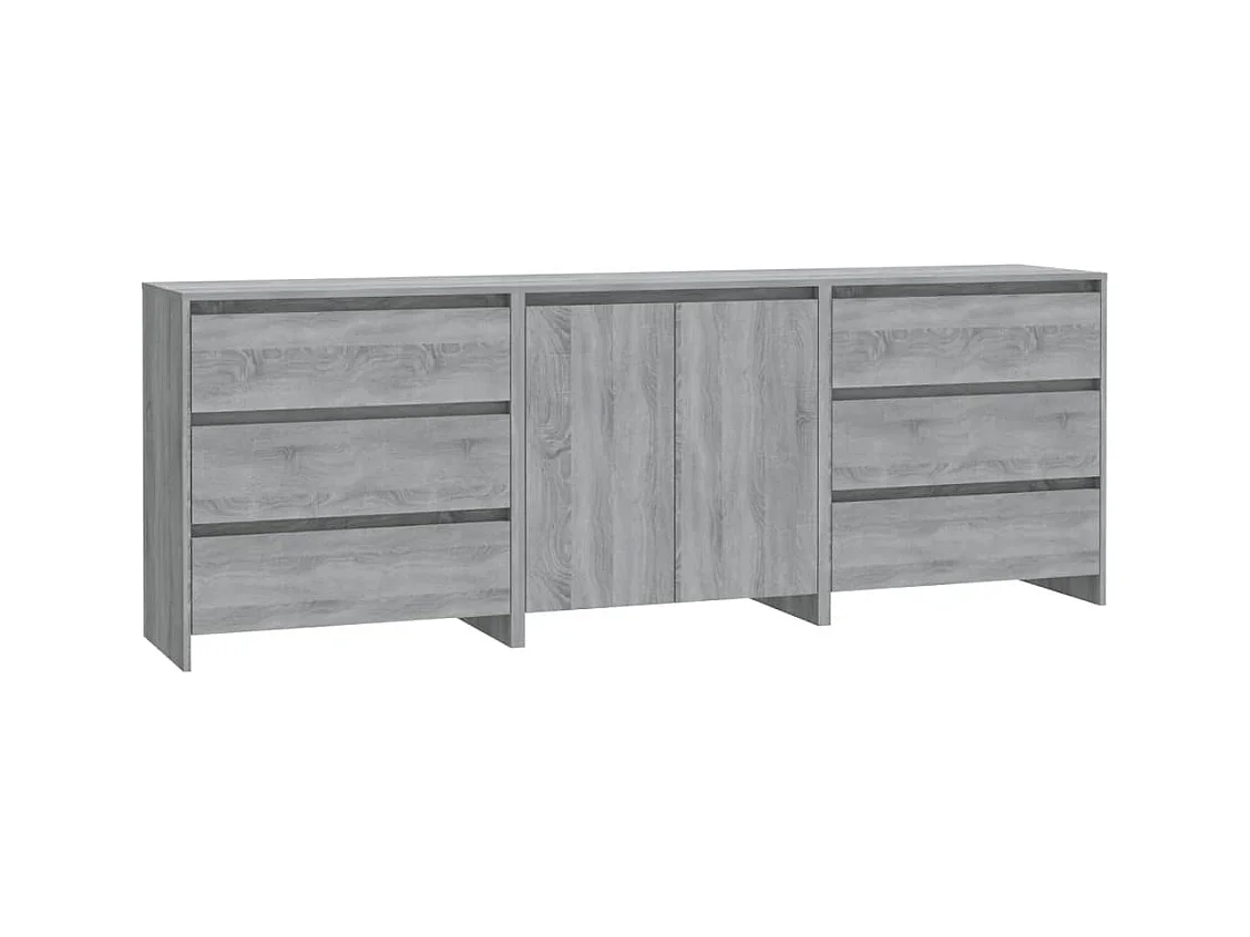 Buffet | Commode à tiroir | Meuble de rangements | Bahuts | Meuble de rangement 3 pcs Sonoma gris Bois d'ingénierie