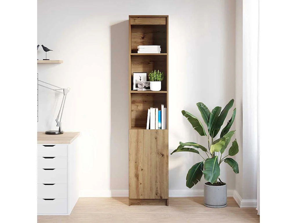 Buffet | Bahut | Meuble de rangement haut chêne artisanal 37,5x35x180 cm bois d'ingénierie