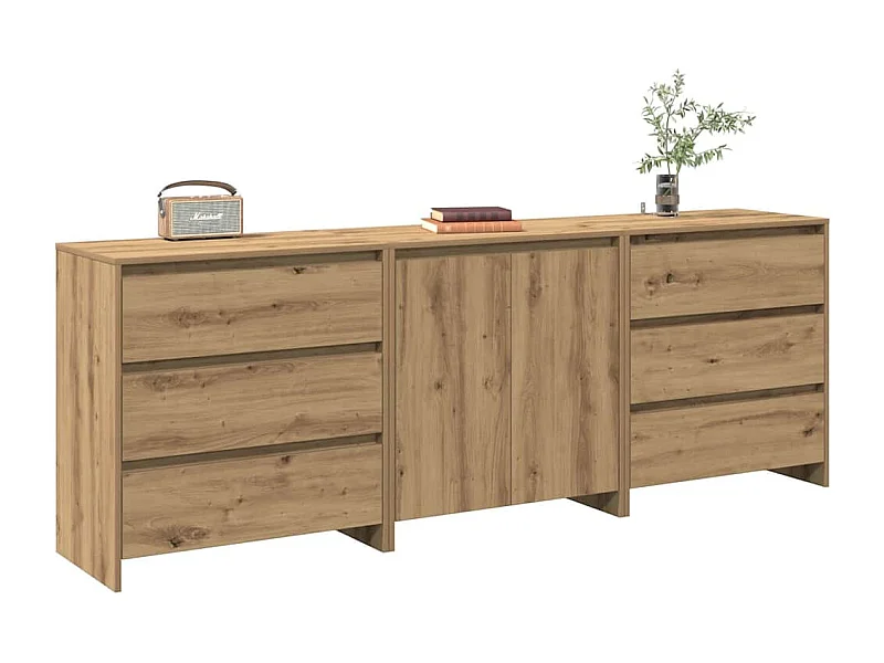 Credenza | Buffet | Armadio 3 pz Rovere Artigianale in Legno Multistrato