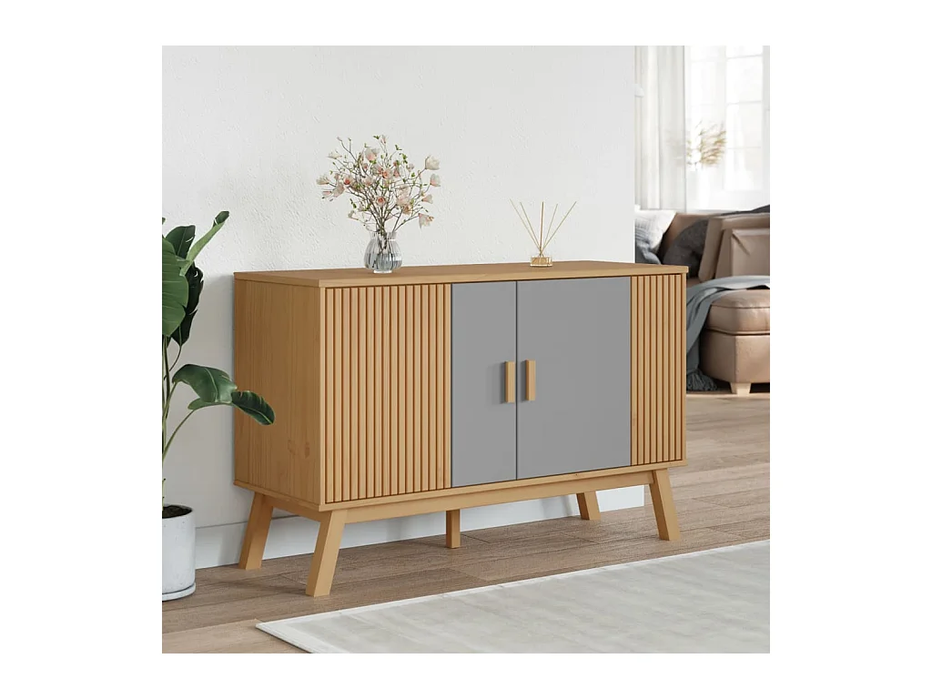 Credenza | Buffet | Armadio OLDEN Grigia e Marrone 114x43x73,5 cm Massello di Pino