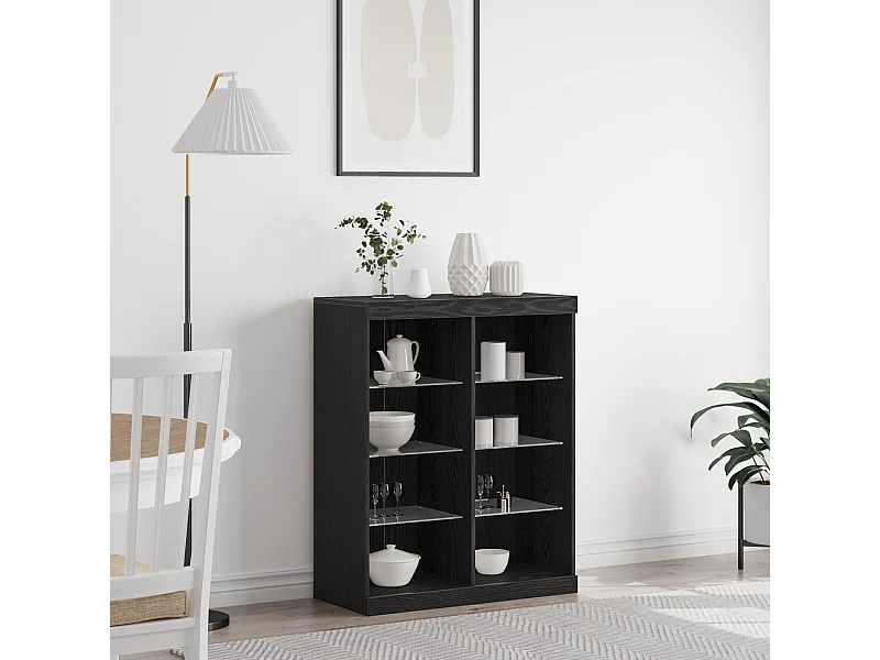 Sideboard | Credenza | Armadio con luci LED Nero Rovere 41x37x100 cm