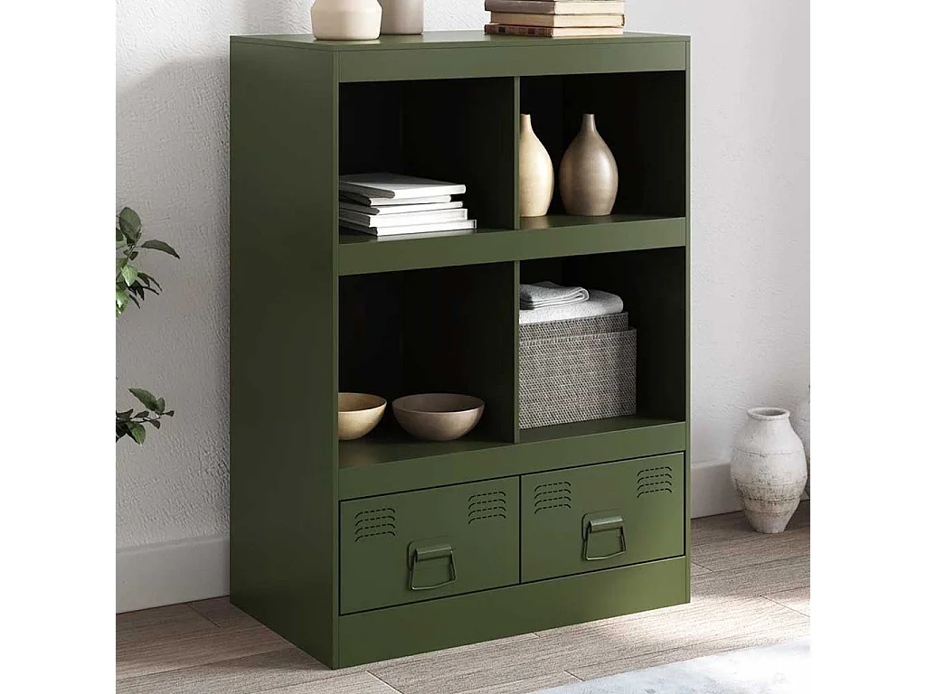 Buffet | Commode à tiroir | Meuble de rangement vert olive 67x39x95 cm acier