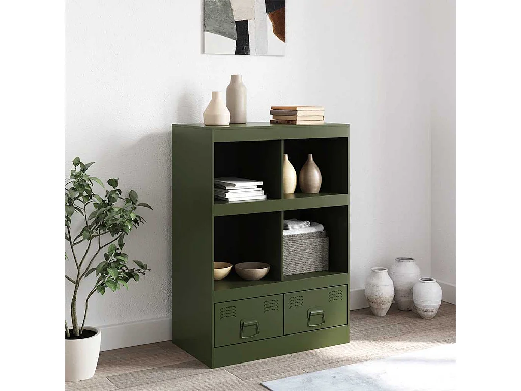 Buffet | Commode à tiroir | Meuble de rangement vert olive 67x39x95 cm acier