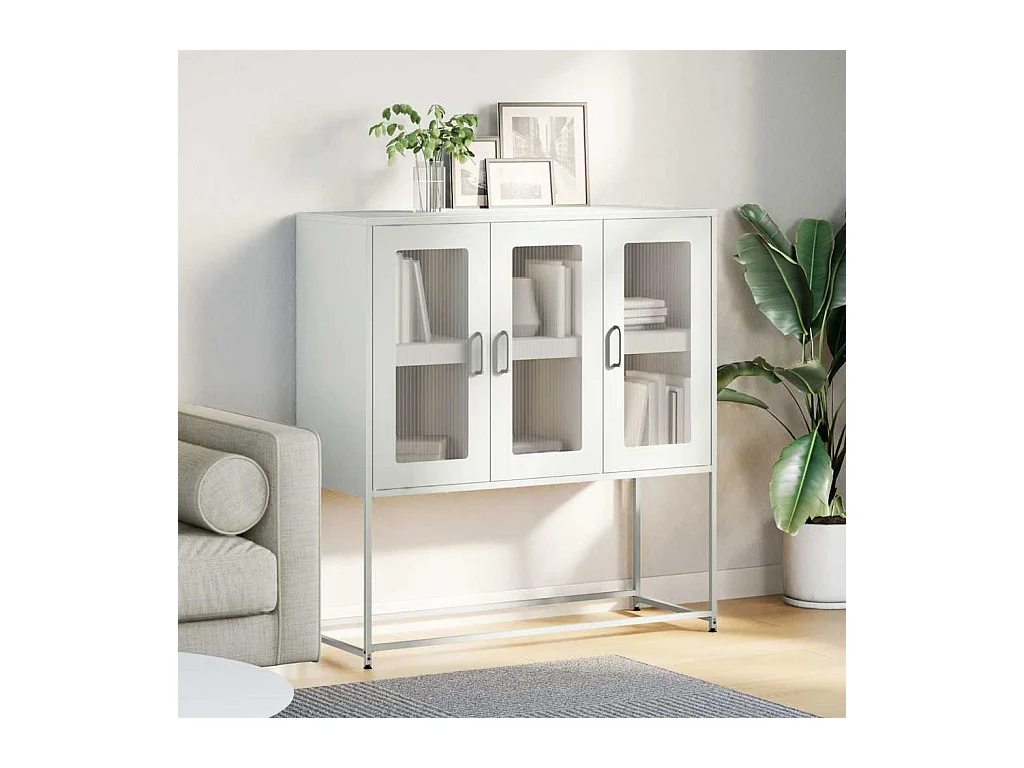 Credenza | Buffet | Armadio Bianca 100,5x39x107 cm in Acciaio Laminato a Freddo